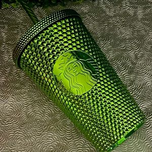 💚NEW💚Starbucks 2023 Holiday Neon Green Metallic Studded Bling Grande Tumbler
